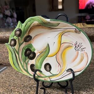 9” wide x 2” deep Small Serving Plate with Olives and Garlic
